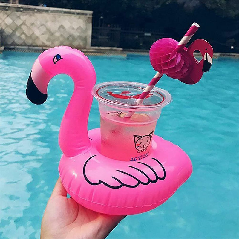 mini kuppi pidike puhallettava flamingo juoma kelluva vesijuoma istuin